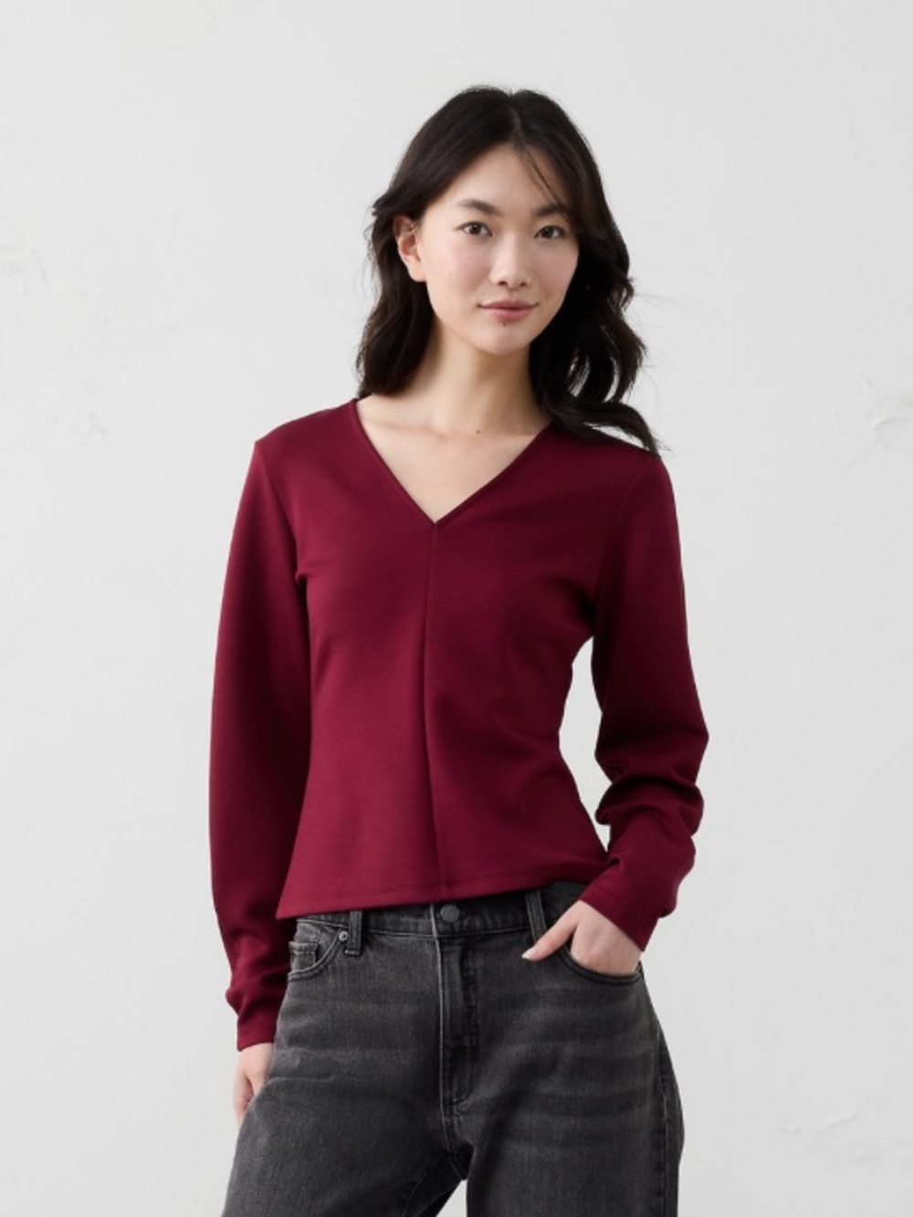 NWT Banana Republic Factory bright wine soft touch seamed top size XS